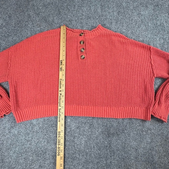American Eagle Sweater Womens Large Coral Cropped Henley Y2K Coquette Streetwear - Picture 8 of 12